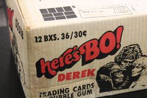 lot 74 image: 1981 Fleer Heres Bo Derek Sealed Case Of 12 Boxes