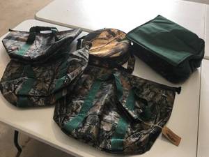 Brand New Variety Lot of FIVE Woodland Creek Camo Cooler and Storage Bags