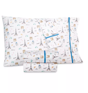 Brand New Whim by Martha Stewart Collection Paris Novelty Print 250 Thread Count 100% Cotton Queen 4-Pc. Sheet Set