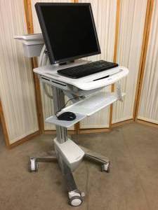 lot 28 image: WOWOW MSRP $3000 Ergotron SV41-41021 StyleView EMR Sit To Stand Computer Cart Workstation with Eizo LCD Medical Monitor - Great Condition