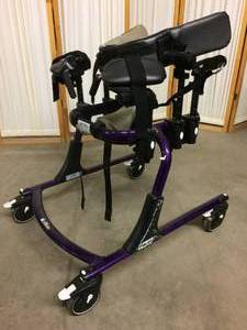 lot 31 image: Rifton Pacer 501 Gait Trainer Pediatric Child Small W Seat Harness - Purple - Good Condition With Wear To Sides
