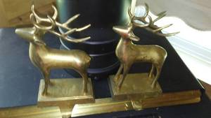 lot 3 image: (2) Brass reindeer stocking holders