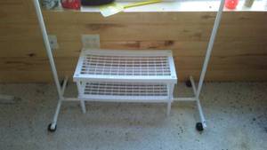 lot 6 image: Rolling clothes rack and 2-tiered shelving.