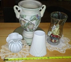 lot 17 image: Vintage and MANY new candles, pottery, and glass.