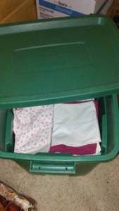 lot 18 image: Tote of dishtowels and Fabric Tablecloths - Big Tote.
