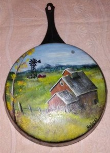 lot 51 image: Avery metal skillet with painting.