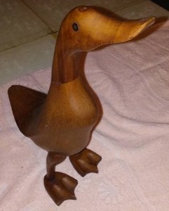 lot 57 image: Hand carved wood duck, goose, bird.