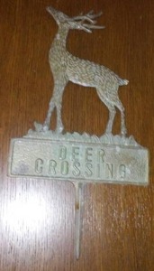 lot 76 image: Brass deer crossing sign- 15 tall