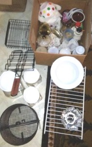 lot 144 image: Platters, barbeque tools, bowls, mugs and more.