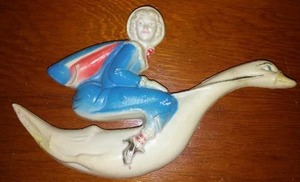 lot 174 image: Mother Goose riding a flying goose.