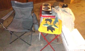 lot 185 image: Miscellaneous.  table, coolers, coat hooks, chairs and more