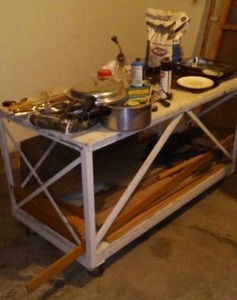 lot 195 image: Heavy duty rolling cart, grill time, wood and more.
