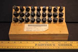 lot 9 image: Complete metal Letter Die Set in wood box