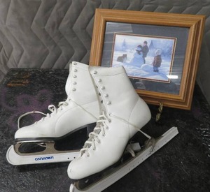 ICE SKATES. AND SNOWY PRINT