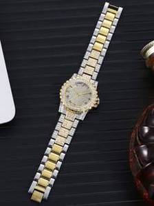 Rhinestone Decor Round Pointer Quartz Watch
