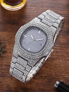 1pc Men Rhinestone Watch & 1pc Bracelet