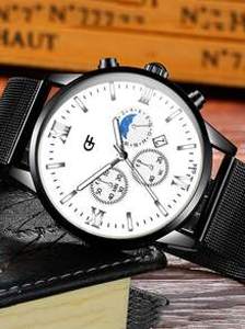 Men Triple Dial Mesh Strap Date Quartz Watch