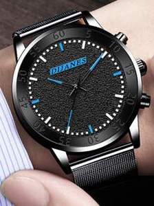 Men Mesh Strap Round Pointer Quartz Watch