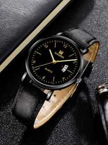 Men Round Pointer Date Quartz Watch