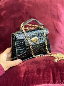 Metal Lock Chain Strap Satchel Bag