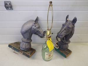 Pair of Dcor Horse Heads and Lamp