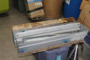 lot 480 image: Lot of (2) Collapsible Metal Sawhorses with Wood Top