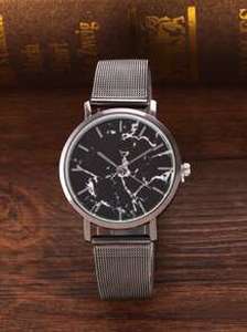 lot 2 image: 1pc Men Marble Dial Mesh Strap Watch & 2pcs Bracelet