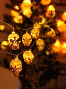 lot 11 image: 1pc Halloween String Light With 10pcs Skull Shaped Bulb