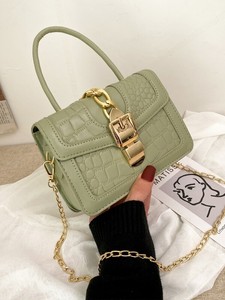 lot 14 image: Chain Decor Croc Embossed Satchel Bag