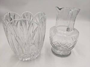 Vintage Beautiful Crystal Glass Cut Pitcher & Vase