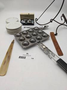 Great Household & Hobby collection including Mat cutter, meatball grill basket, dessert plates, shoe horn and more
