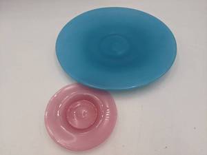 Vintage Pink and Blue Hand Blown Small and Large Platters