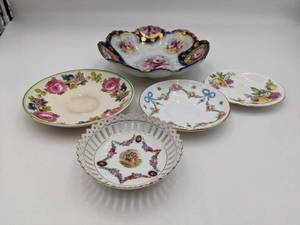 5 Beautiful Collectible Vintage Hand-Painted Floral Plates