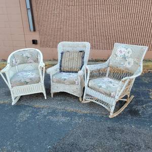 Vintage Floral Wicker Chair Set of 3