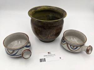 Vintage Hand-Crafted Ceramic Cassoulet Bowls and Small Pot