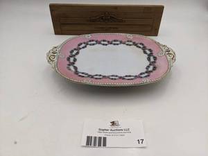 Rare Stamped Footed China Platter and Wooden Decorative Relief