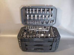 lot 1 image: Hart Tool Box, Wrenches and Sockets