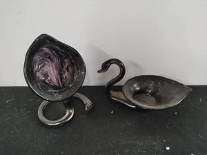 lot 73 image: Two Handblown Purple Glass Dcor