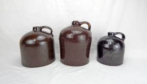 Set of 3 Antique Brown Beehive Stoneware Jugs