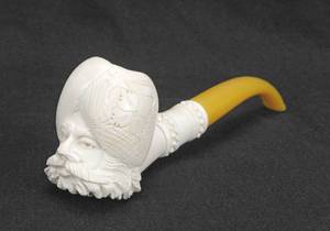 Vintage Hand Carved Sultan Head Meerschaum Bent Billiard Pipe