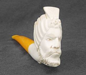 Vintage Hand Carved Sultan Head Meerschaum Straight Billiard Pipe