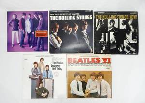 5 Vintage The Beatles and The Rolling Stones Record Albums Including German Import