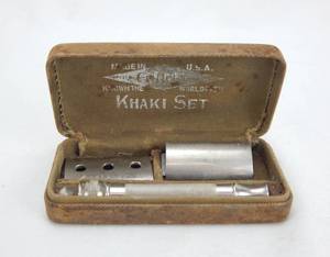 Antique 1918 WWI Era Gillette Khaki Set Safety Razor Kit