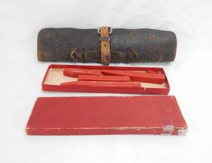 Antique Ornate Leather Roll Up Document Case and American Express Red 4s Bankers Wax Set