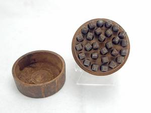 Vintage Letter Stamp Set in Round Wood Case
