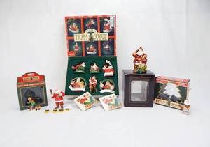 Lot of Coca Cola Santa Ornaments and Coasters.