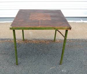 Vintage Wood Folding Card Table with Checkerboard