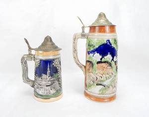 Lot of 2 Vintage Covered Beer Steins made in Japan