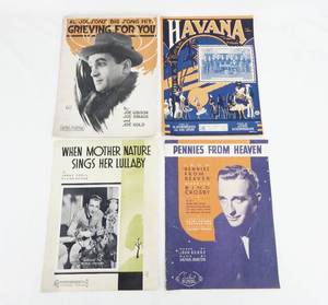 Lot of 4 Antique and Vintage Sheet Music including Al Jolson, Havana, and Bing Crosby