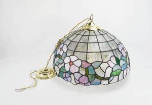 Vintage Tiffany-style and Brass Hanging Light Fixture